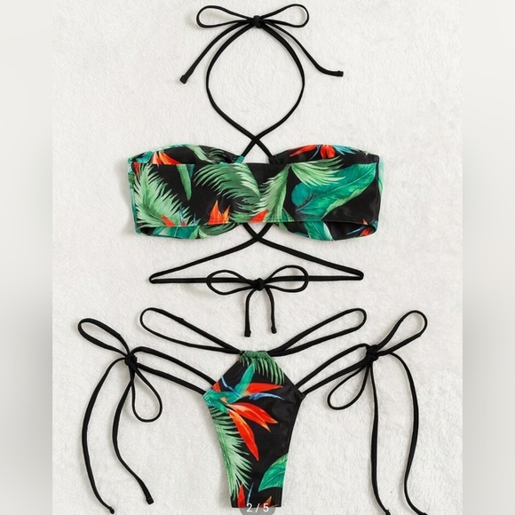 Strappy tropical swim suit size M - Picture 3 of 5